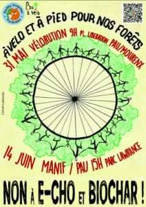 affiche de la manifestation pour des forĂȘts vivantes le 14 juin 2025 Ă Pau